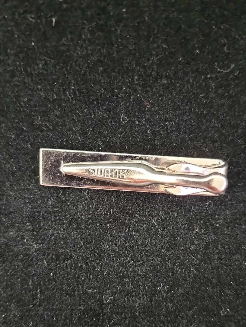 Vintage Swank Silver Flag Cufflinks & Tie Clip Set with Crystal Accents